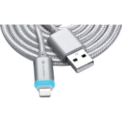 Kabel GoGEN USB A/LIGHTNING B, LED, w oplocie, metalowy, 1 m, srebrny