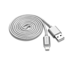 Kabel GoGEN USB A/LIGHTNING B, LED, w oplocie, metalowy, 1 m, srebrny