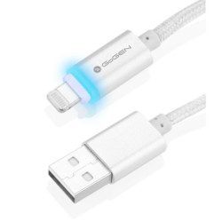 Kabel GoGEN USB A/LIGHTNING B, LED, w oplocie, metalowy, 1 m, srebrny