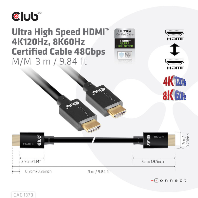 Kabel Club3D HDMI, High Speed 4K, 3m