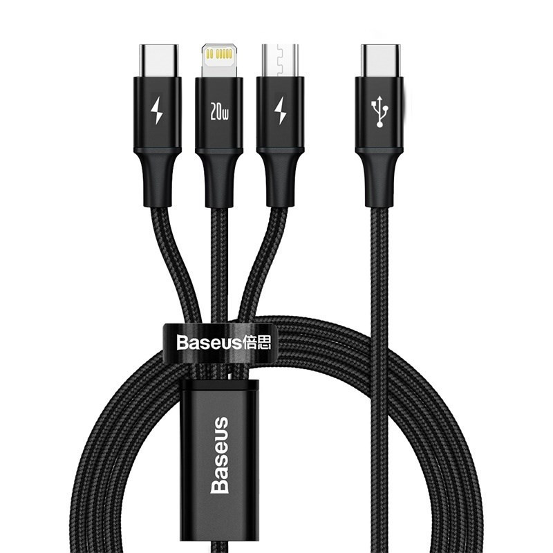 Kabel Baseus Rapid Series 3v1 USB-C (Micro USB/Lightning/USB-C) PD 20W 1,5m