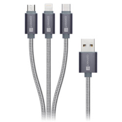 Kabel Connect IT Wirez 3in1 USB/USB-C + MicroUSB + Lightning, 1,2m