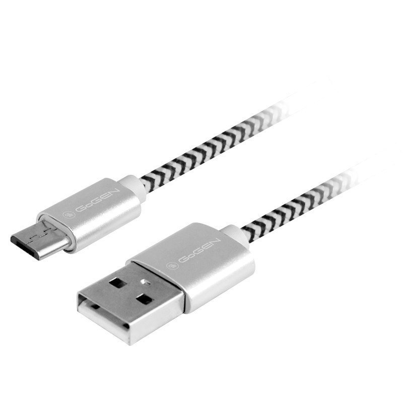 Kabel GoGEN USB / micro USB, 2m, w oplocie, srebrny