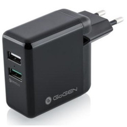 Ładowarka sieciowa GoGEN ACHQ 203, 2x USB, 2,4A z funkcją szybkiego  ładowania Quick Charge 3.0 - czarna