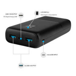 Powerbank FIXED Zen 20 s LCD displejem a výstupem PD 20W, 20 000 mAh