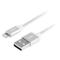 Kabel GND USB / lightning MFI, 1m, oplot - srebrny