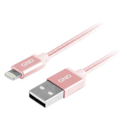 Kabel GND USB / lightning MFI, 1m, opleciony - różowy