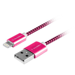 Kabel GoGEN USB / lightning, 1m, w oplocie, różowy