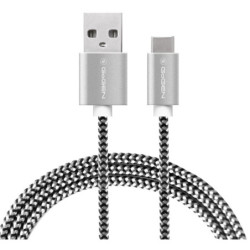 Kabel GoGEN USB / USB-C, 1m, w oplocie, srebrny