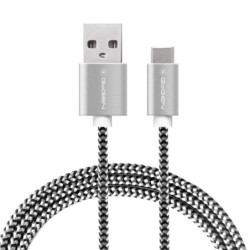 Kabel GoGEN USB / USB-C, 2m, w oplocie, srebrny