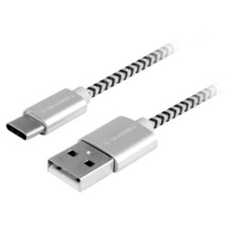 Kabel GoGEN USB / USB-C, 2m, w oplocie, srebrny