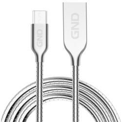 Kabel GND USB / micro USB, 1m, oplot, stalowy - srebrny