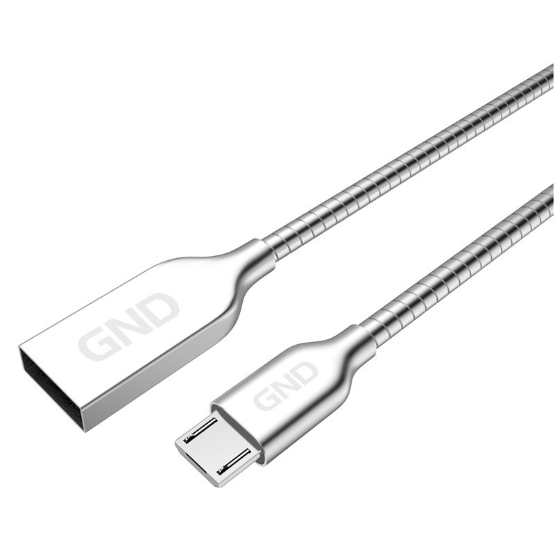 Kabel GND USB / micro USB, 1m, oplot, stalowy - srebrny