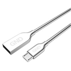 Kabel GND USB / micro USB, 1m, oplot, stalowy - srebrny