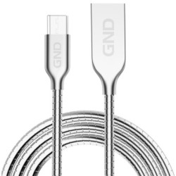 Kabel GND USB / micro USB, 1m, oplot, stalowy - srebrny