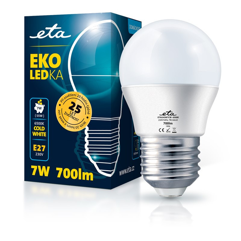 Żarówka LED ETA EKO LEDka mini globe 7W, E27, studená bílá