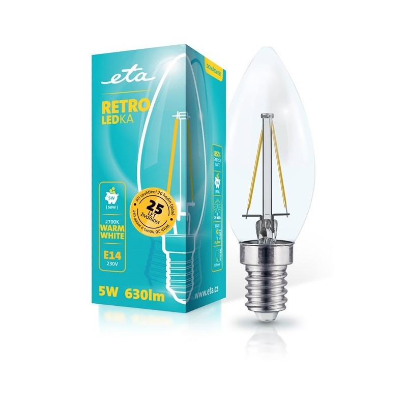 Żarówka LED ETA RETRO LEDka svíčka filiament 5W, E14, biała ciepła