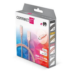 Kabel Connect IT Wirez Steel Knight USB/USB-C, ocelový, opletený, 1m