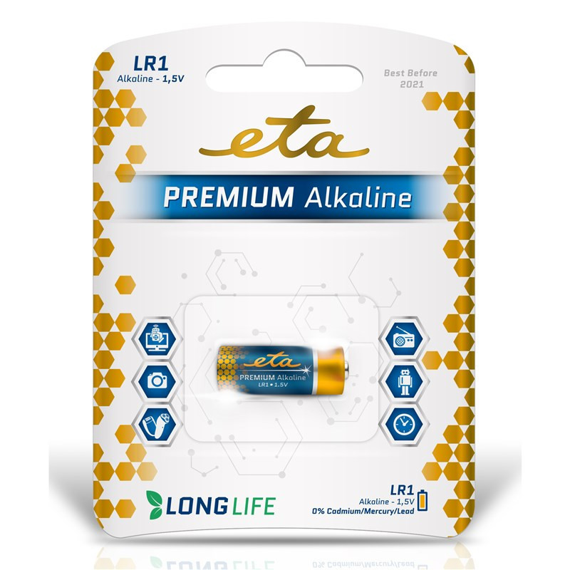 Bateria alkaliczna ETA PREMIUM ALKALINE LR1, blistr 1szt.