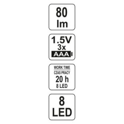 Svitilna ruční YATO 8 LED, z klipsem, 80 lm