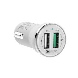 Ładowarka samochodowa GoGEN CHQ 27, 2x USB, 2,4A z funkcją szybkiego ładowania Quick Charge 3.0 - biała