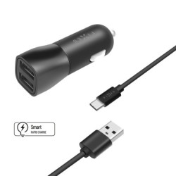 Zasilacz samochodowy FIXED 2x USB, 15W Smart Rapid Charge + USB-C kabel 1m