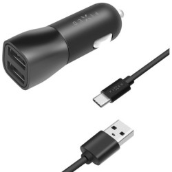 Zasilacz samochodowy FIXED 2x USB, 15W Smart Rapid Charge + USB-C kabel 1m