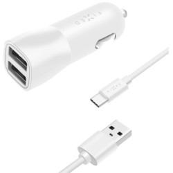 Zasilacz samochodowy FIXED 2x USB, 15W Smart Rapid Charge + USB-C kabel 1m