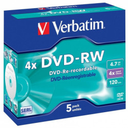 Dysk Verbatim DVD-RW SERL 4,7GB, 4x, jewel case 5 ks