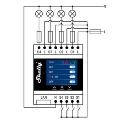 Moduł Shelly Pro 4PM, 4násobný spínací modul na DIN lištu, WiFi