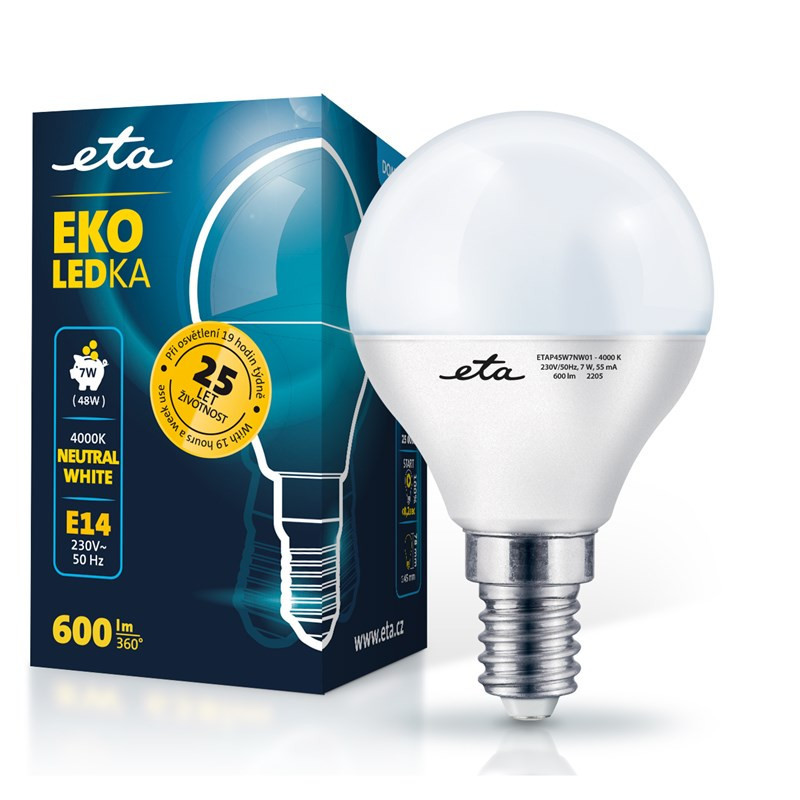 žárovka LED ETA EKO LEDka mini globe 7W, E14, neutrální bílá