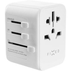 Adapter podróżny FIXED Voyager pro EU, UK a USA/AUS, s 1xUSB-C a 2xUSB výstupem, GaN, PD 30W