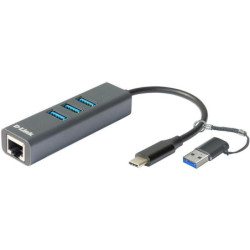 Karta sieciowa D-Link USB-C/USB 3.0 na Gigabit ethernet a 3x USB 3.0