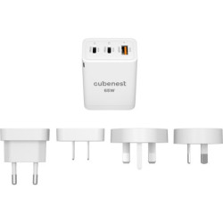 Adapter podróżny CubeNest nabíjecí 2xUSB-C/1xUSB, 65 W GaN, EU, UK, US, AU