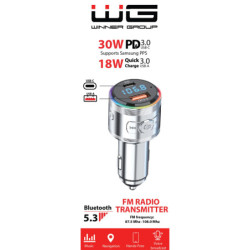 Transmiter FM WG QC 3.0, USB-A QC 3.0 18W/USB-C PD 3.0 30W