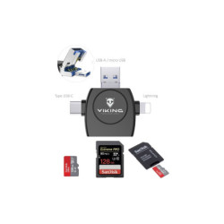 Czytnik kart pamięci Viking SD, Micro SD 4v1, OTG, s koncovkou Lightning/Micro USB/USB 3.0/USB-C