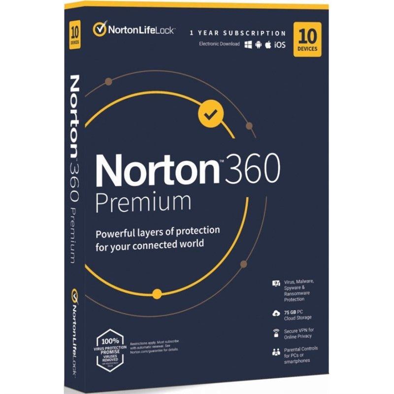 Oprogramowanie Norton 360 PREMIUM 75GB CZ 1 uživatel / 10 zařízení / 12 měsíců (BOX)