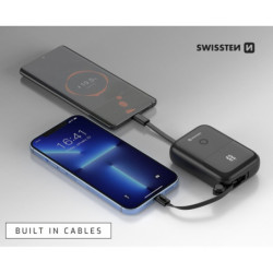 Powerbank Swissten 10 000 mAh, 22,5W, s integrovanými kabely USB-C a Lightning