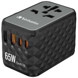 Adapter podróżny Verbatim UTA-05 GaN III, 2x USB-C PD 65W & QC 4+, 2x USB-A