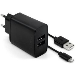 Ładowarka sieciowa FIXED 2x USB, 15W Smart Rapid Charge + Lightning MFi kabel 1m