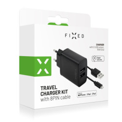 Ładowarka sieciowa FIXED 2x USB, 15W Smart Rapid Charge + Lightning MFi kabel 1m