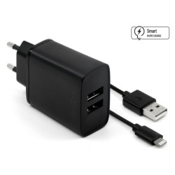 Ładowarka sieciowa FIXED 2x USB, 15W Smart Rapid Charge + Lightning MFi kabel 1m