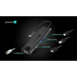 Hub USB Connect IT USB-C/RJ45, HDMI, 2x USB 3.2, USB-C PD 100W