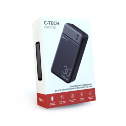 Powerbank C-Tech 30000 mAh, Li-Pol, 20W, USB-C/USB-A/micro USB