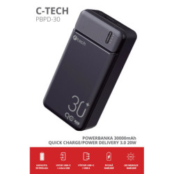 Powerbank C-Tech 30000 mAh, Li-Pol, 20W, USB-C/USB-A/micro USB