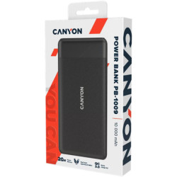 Powerbank Canyon PB-1009B,10 000mAh Li-pol, In USB-C+Lightning, Out USB-C PD 20W+1xUSB-A QC 3.0