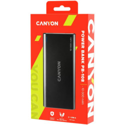 Powerbank Canyon PB-108B,10000mAh Li-pol,In MicroUSB+Lightning, Out 2xUSB-A