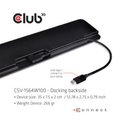 Stacja dokująca Club3D USB-C 3.2 s napájecím adaptérem Triple Display Dynamic PD, 100 W