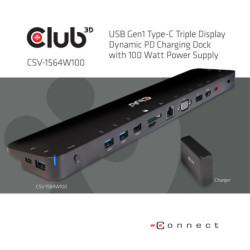 Stacja dokująca Club3D USB-C 3.2 s napájecím adaptérem Triple Display Dynamic PD, 100 W