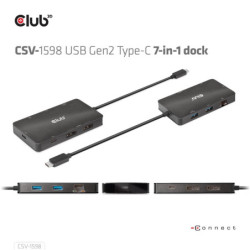 Stacja dokująca Club3D USB-C, Dual DisplayPort 4K, 7in1